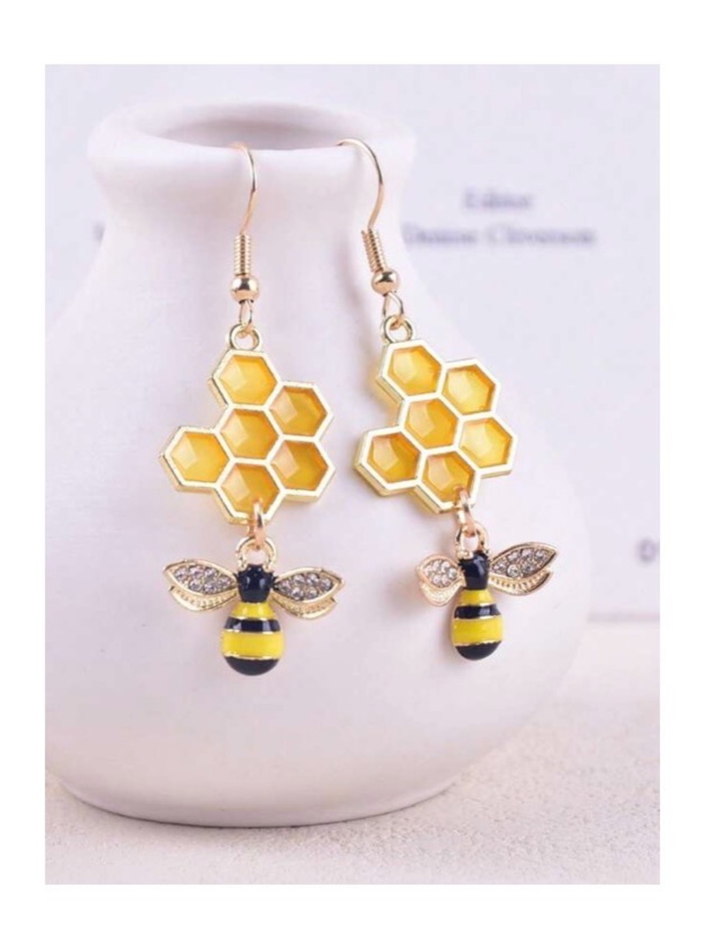 Gold-Tone Yellow Bee and Honeycomb Drop Earrings - Women's Jewelry